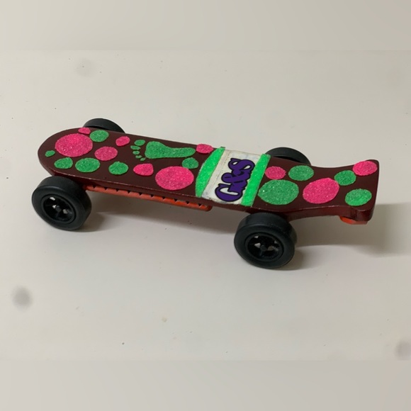 1980s Vintage Skateboard Shaped Pinewood Derby Race Car Hand Crafted Homemade - Picture 10 of 15